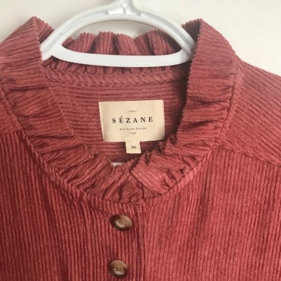 Sezane Kim Button-down Cord Shirt, Rosewood, Size 4/6 - Picture 7 of 7